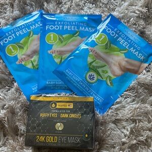 Dermora 24K Gold Eye Mask and Wild Beauty Foot Peel Mask Set